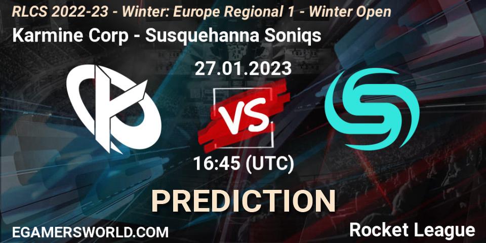 Pronósticos Karmine Corp - Susquehanna Soniqs. 27.01.2023 at 16:45. RLCS 2022-23 - Winter: Europe Regional 1 - Winter Open - Rocket League