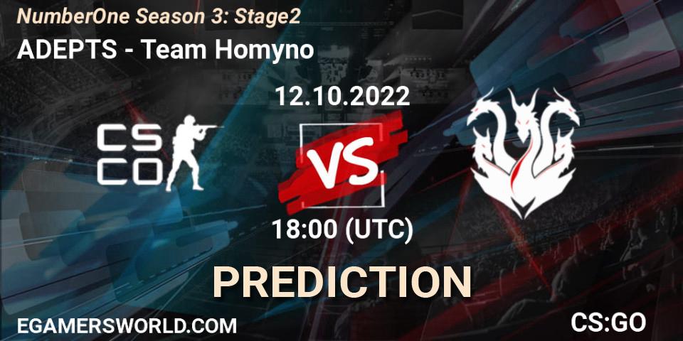 Pronósticos ADEPTS - Team Homyno. 12.10.2022 at 18:00. NumberOne Season 3: Stage 2 - Counter-Strike (CS2)