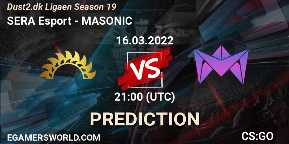 Pronósticos SERA Esport - MASONIC. 16.03.2022 at 21:00. Dust2.dk Ligaen Season 19 - Counter-Strike (CS2)