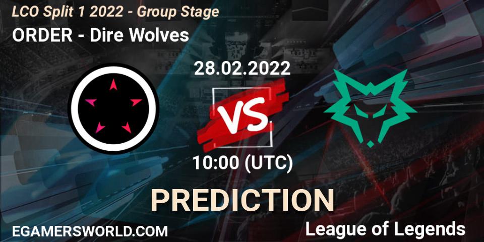 Pronósticos ORDER - Dire Wolves. 28.02.22. LCO Split 1 2022 - Group Stage - LoL