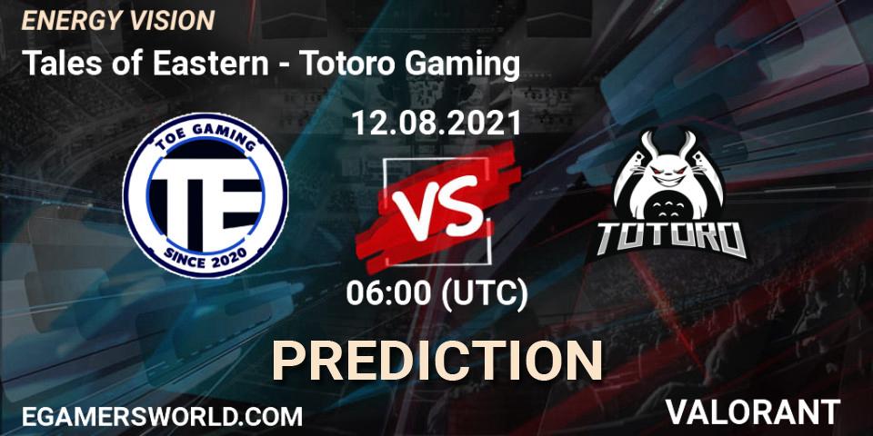 Pronósticos Tales of Eastern - Totoro Gaming. 12.08.2021 at 06:00. ENERGY VISION - VALORANT