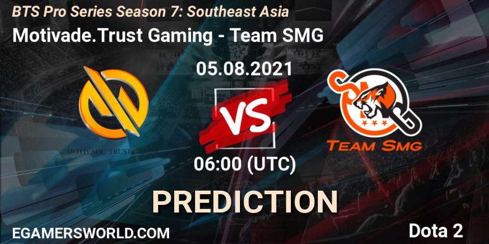 Pronósticos Motivade.Trust Gaming - Team SMG. 05.08.2021 at 06:00. BTS Pro Series Season 7: Southeast Asia - Dota 2