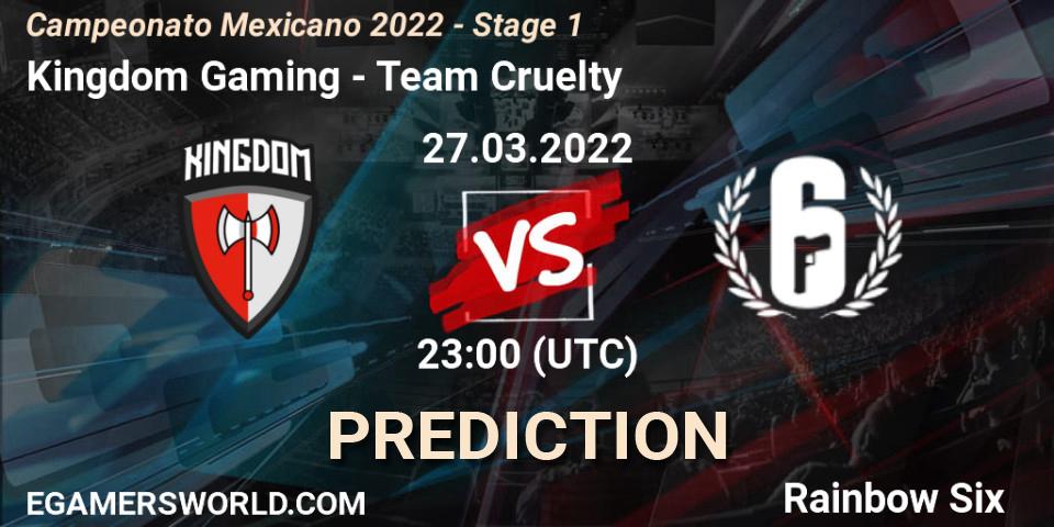 Pronósticos Kingdom Gaming - Team Cruelty. 27.03.2022 at 23:00. Campeonato Mexicano 2022 - Stage 1 - Rainbow Six