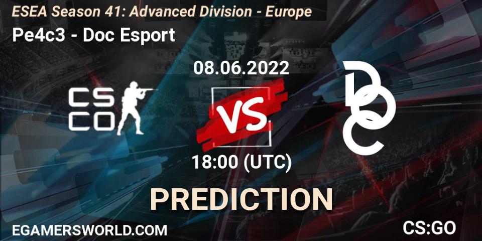 Pronósticos Pe4c3 - Doc Esport. 08.06.2022 at 18:00. ESEA Season 41: Advanced Division - Europe - Counter-Strike (CS2)