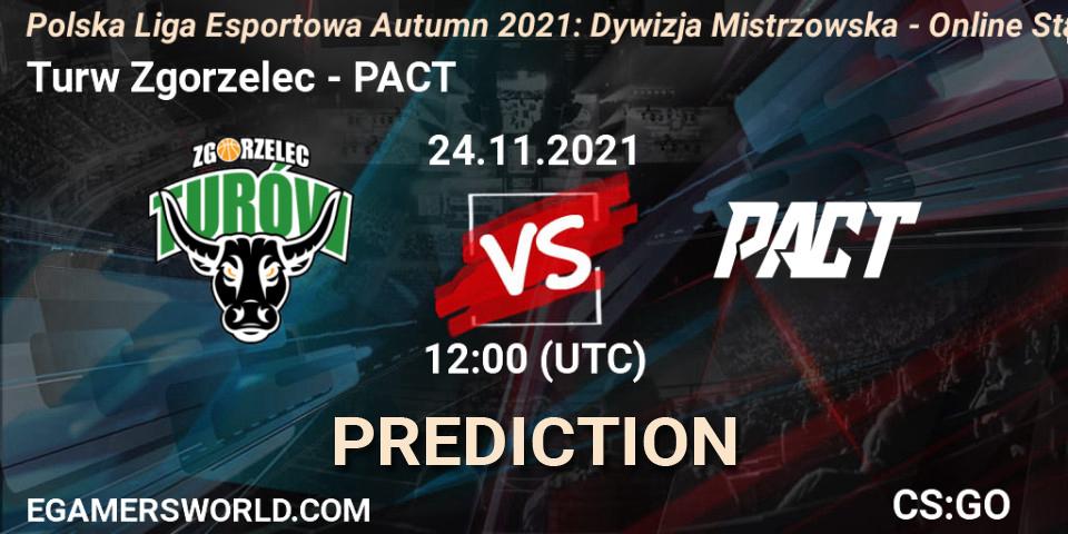 Pronósticos Turów Zgorzelec - PACT. 24.11.2021 at 12:00. Polska Liga Esportowa Autumn 2021: Dywizja Mistrzowska - Online Stage - Counter-Strike (CS2)