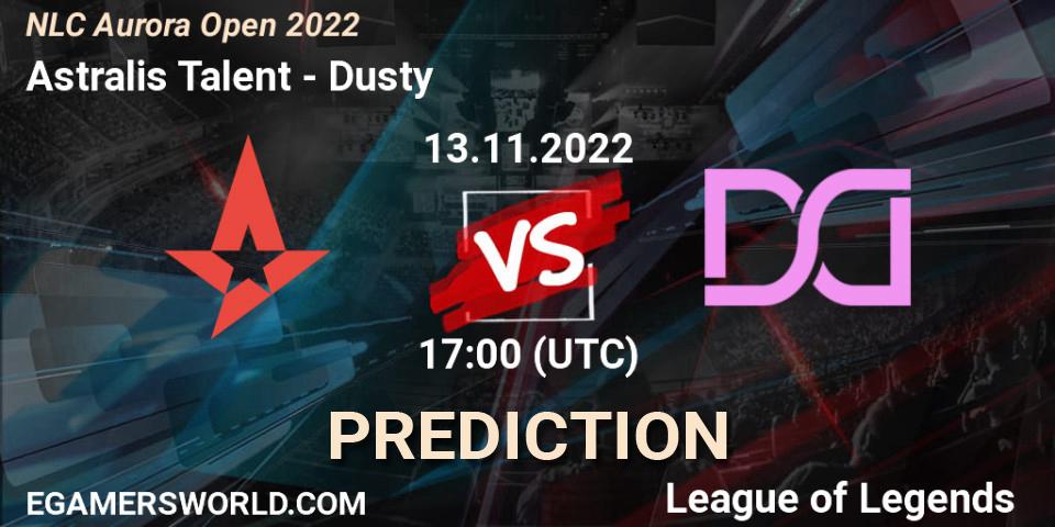 Pronósticos Astralis Talent - Dusty. 13.11.2022 at 17:00. NLC Aurora Open 2022 - LoL