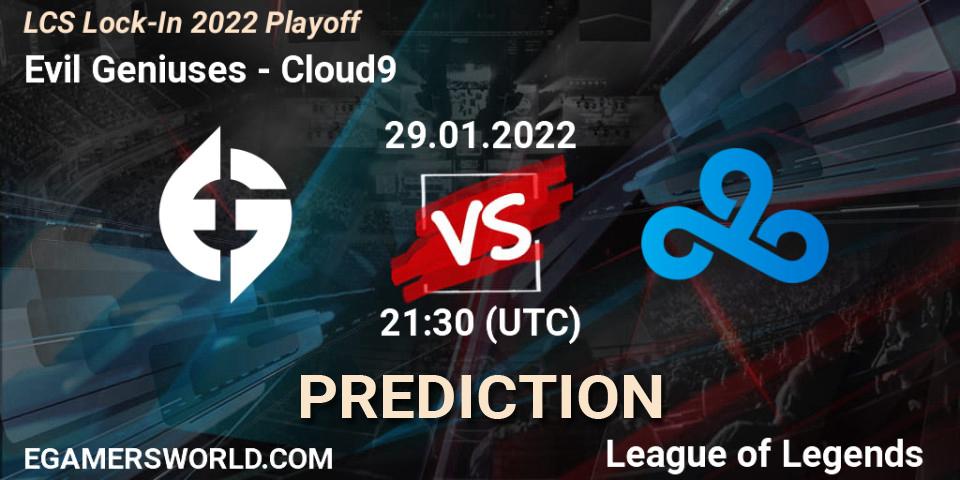 Pronósticos Evil Geniuses - Cloud9. 29.01.2022 at 21:30. LCS Lock-In 2022 Playoff - LoL