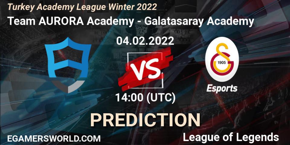 Pronósticos Team AURORA Academy - Galatasaray Academy. 04.02.2022 at 14:00. Turkey Academy League Winter 2022 - LoL