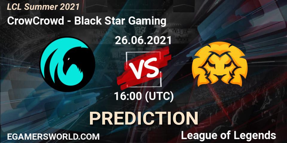 Pronósticos CrowCrowd - Black Star Gaming. 27.06.2021 at 16:00. LCL Summer 2021 - LoL