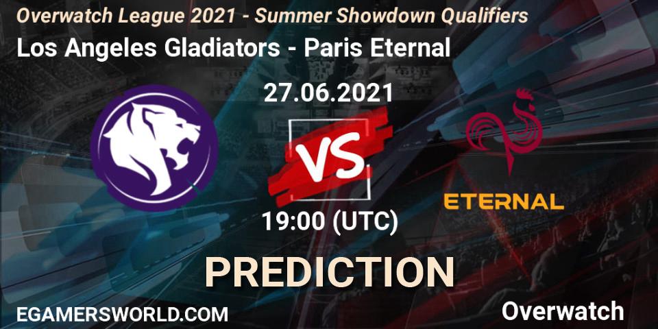 Pronósticos Los Angeles Gladiators - Paris Eternal. 27.06.2021 at 19:00. Overwatch League 2021 - Summer Showdown Qualifiers - Overwatch