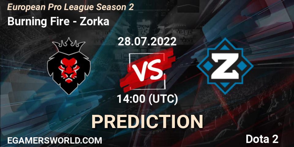 Pronósticos Burning Fire - Zorka. 28.07.22. European Pro League Season 2 - Dota 2