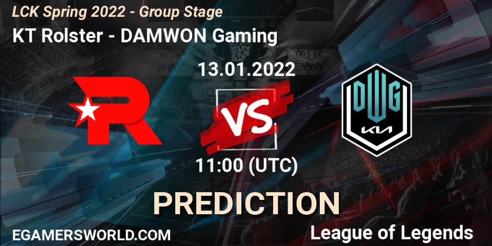 Pronósticos KT Rolster - DAMWON Gaming. 13.01.2022 at 11:45. LCK Spring 2022 - Group Stage - LoL