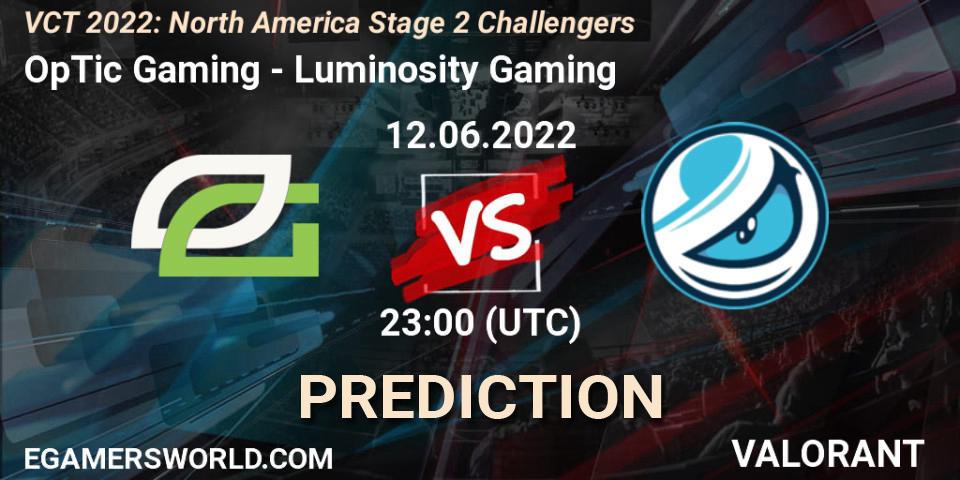 Pronósticos OpTic Gaming - Luminosity Gaming. 12.06.2022 at 22:05. VCT 2022: North America Stage 2 Challengers - VALORANT