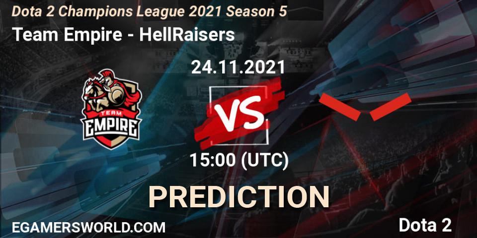Pronósticos Team Empire - HellRaisers. 24.11.2021 at 15:00. Dota 2 Champions League 2021 Season 5 - Dota 2