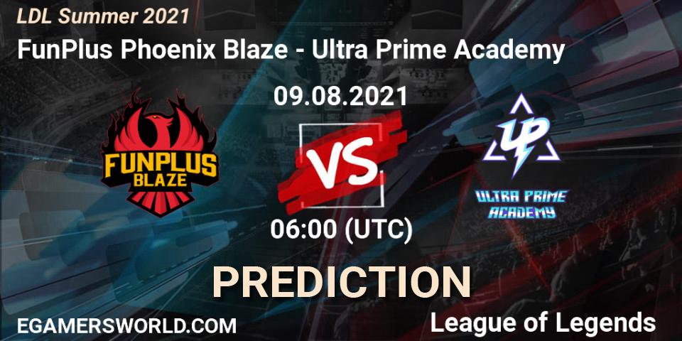 Pronósticos FunPlus Phoenix Blaze - Ultra Prime Academy. 09.08.2021 at 07:00. LDL Summer 2021 - LoL
