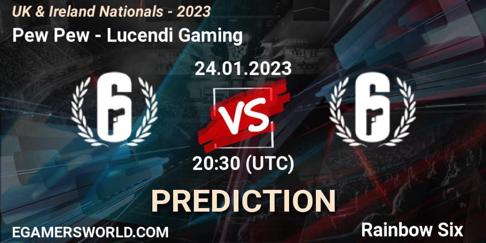 Pronósticos Pew Pew - Lucendi Gaming. 24.01.2023 at 20:30. UK & Ireland Nationals - 2023 - Rainbow Six