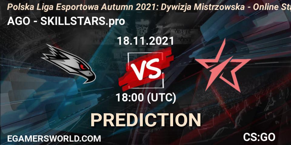 Pronósticos AGO - SKILLSTARS.pro. 18.11.21. Polska Liga Esportowa Autumn 2021: Dywizja Mistrzowska - Online Stage - CS2 (CS:GO)