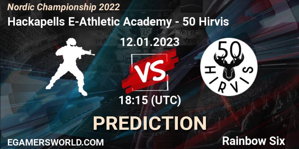 Pronósticos Hackapells E-Athletic Academy - 50 Hirvis. 12.01.2023 at 18:15. Nordic Championship 2022 - Rainbow Six