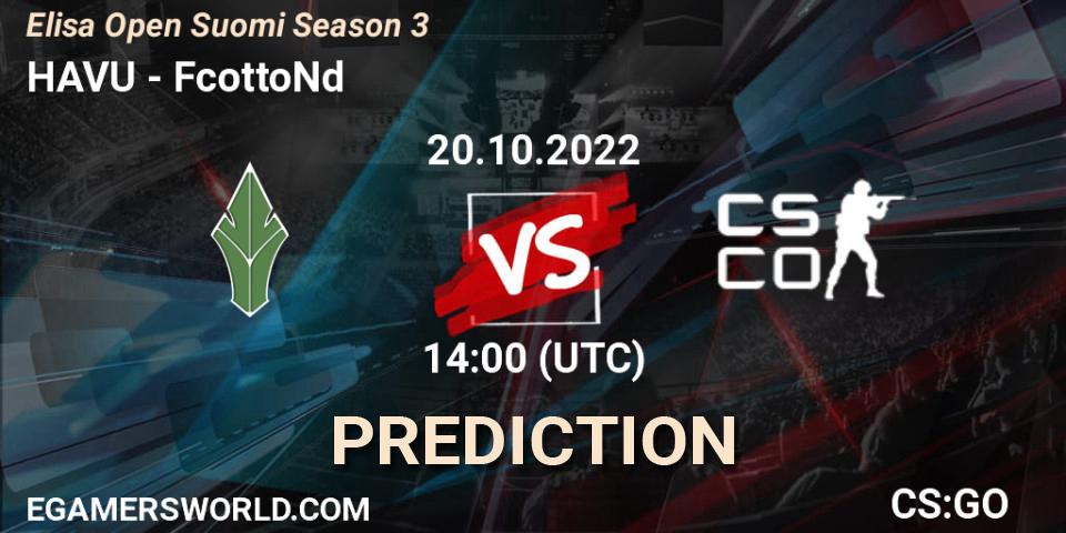 Pronósticos HAVU - FcottoNd. 20.10.2022 at 14:00. Elisa Open Suomi Season 3 - Counter-Strike (CS2)