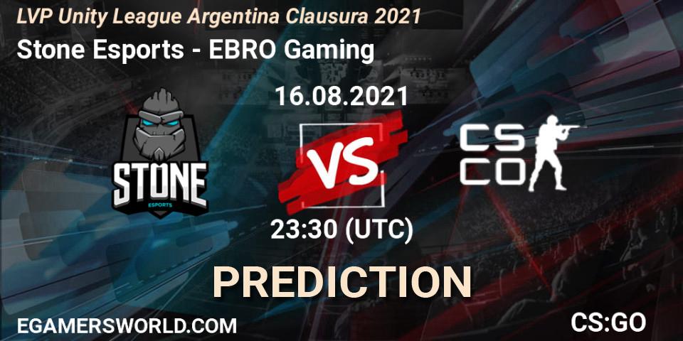 Pronósticos Stone Esports - EBRO Gaming. 23.08.2021 at 23:30. LVP Unity League Argentina Clausura 2021 - Counter-Strike (CS2)