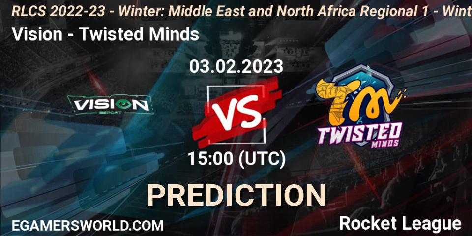 Pronósticos Vision - Twisted Minds. 03.02.2023 at 15:00. RLCS 2022-23 - Winter: Middle East and North Africa Regional 1 - Winter Open - Rocket League