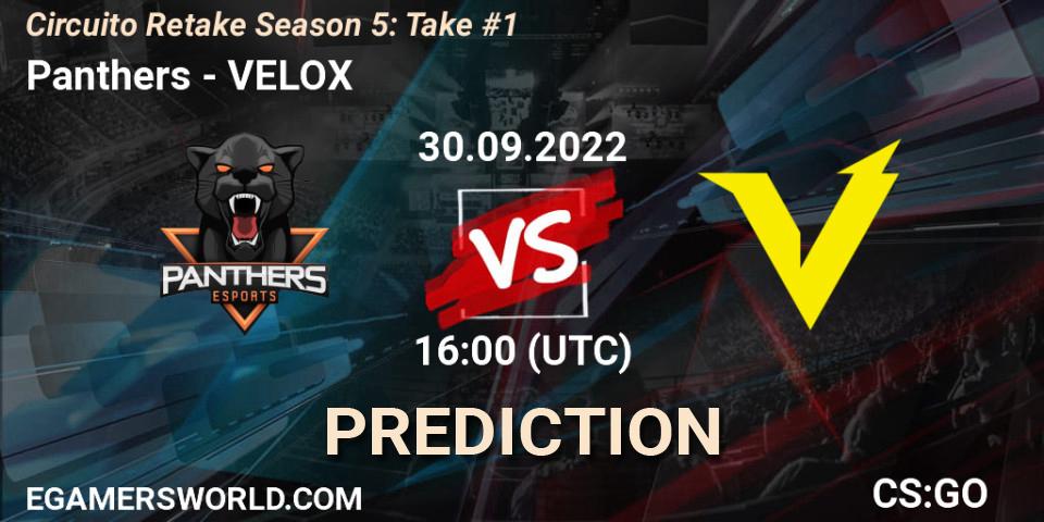 Pronósticos Panthers - VELOX. 30.09.2022 at 16:00. Circuito Retake Season 5: Take #1 - Counter-Strike (CS2)