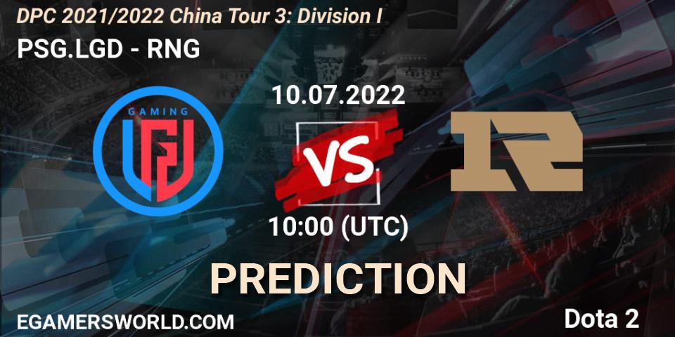 Pronósticos PSG.LGD - RNG. 10.07.22. DPC 2021/2022 China Tour 3: Division I - Dota 2