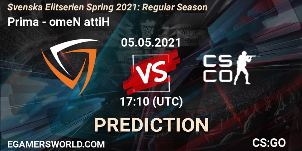 Pronósticos Prima - omeN attiH. 06.05.2021 at 17:10. Svenska Elitserien Spring 2021: Regular Season - Counter-Strike (CS2)
