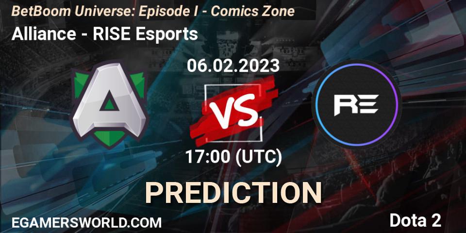 Pronósticos Alliance - RISE Esports. 06.02.23. BetBoom Universe: Episode I - Comics Zone - Dota 2
