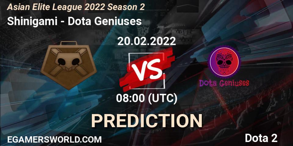 Pronósticos Shinigami - Dota Geniuses. 20.02.2022 at 08:01. Asian Elite League 2022 Season 2 - Dota 2
