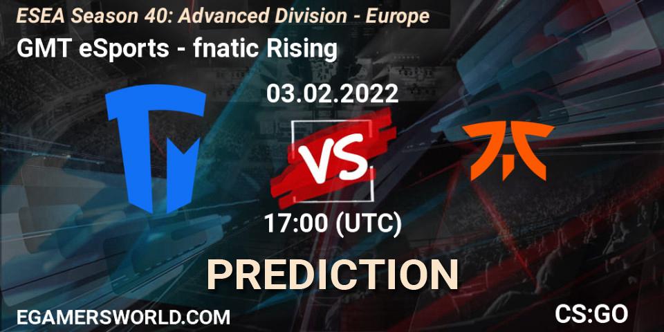 Pronósticos GMT eSports - fnatic Rising. 03.02.22. ESEA Season 40: Advanced Division - Europe - CS2 (CS:GO)