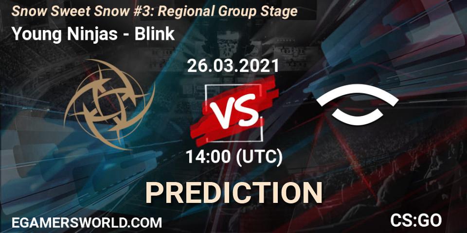 Pronósticos Young Ninjas - Blink. 26.03.2021 at 14:35. Snow Sweet Snow #3: Regional Group Stage - Counter-Strike (CS2)