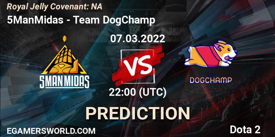 Pronósticos 5ManMidas - Team DogChamp. 08.03.2022 at 00:32. Royal Jelly Covenant: NA - Dota 2