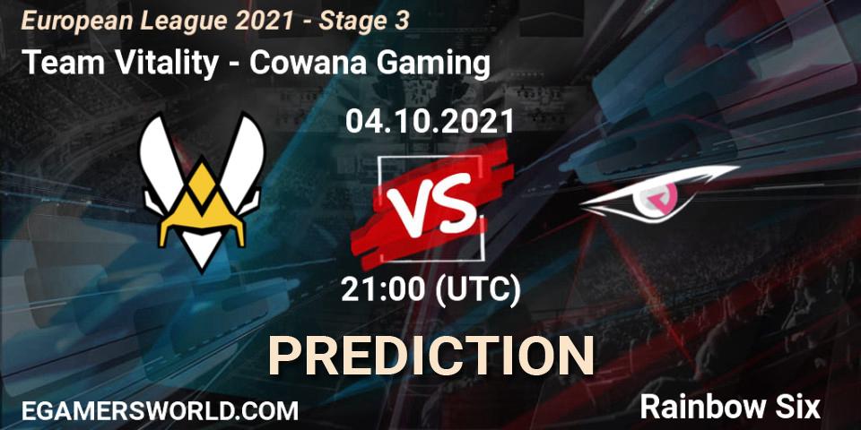 Pronósticos Team Vitality - Cowana Gaming. 04.10.21. European League 2021 - Stage 3 - Rainbow Six