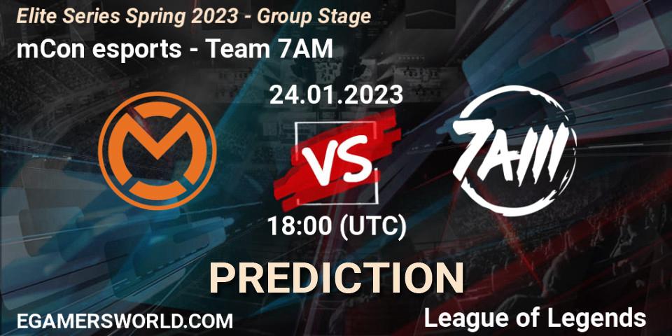 Pronósticos mCon esports - Team 7AM. 24.01.2023 at 18:00. Elite Series Spring 2023 - Group Stage - LoL