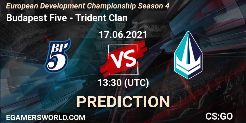 Pronósticos Budapest Five - Trident Clan. 17.06.2021 at 13:40. European Development Championship Season 4 - Counter-Strike (CS2)