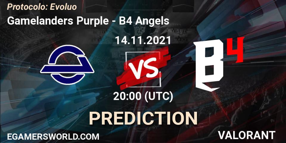 Pronósticos Gamelanders Purple - B4 Angels. 14.11.2021 at 20:00. Protocolo: Evolução - VALORANT