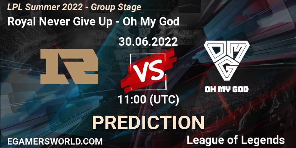 Pronósticos Royal Never Give Up - Oh My God. 30.06.22. LPL Summer 2022 - Group Stage - LoL
