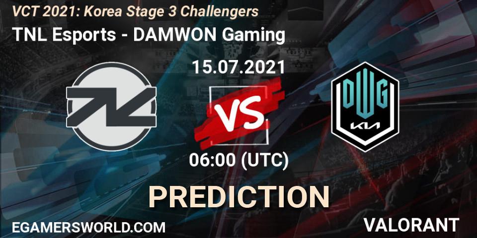Pronósticos TNL Esports - DAMWON Gaming. 15.07.2021 at 06:00. VCT 2021: Korea Stage 3 Challengers - VALORANT
