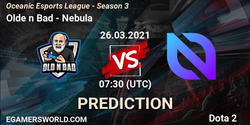 Pronósticos Olde n Bad - Nebula. 26.03.2021 at 07:33. Oceanic Esports League - Season 3 - Dota 2