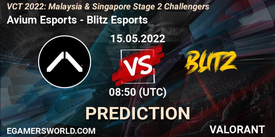 Pronósticos Avium Esports - Blitz Esports. 15.05.2022 at 08:50. VCT 2022: Malaysia & Singapore Stage 2 Challengers - VALORANT