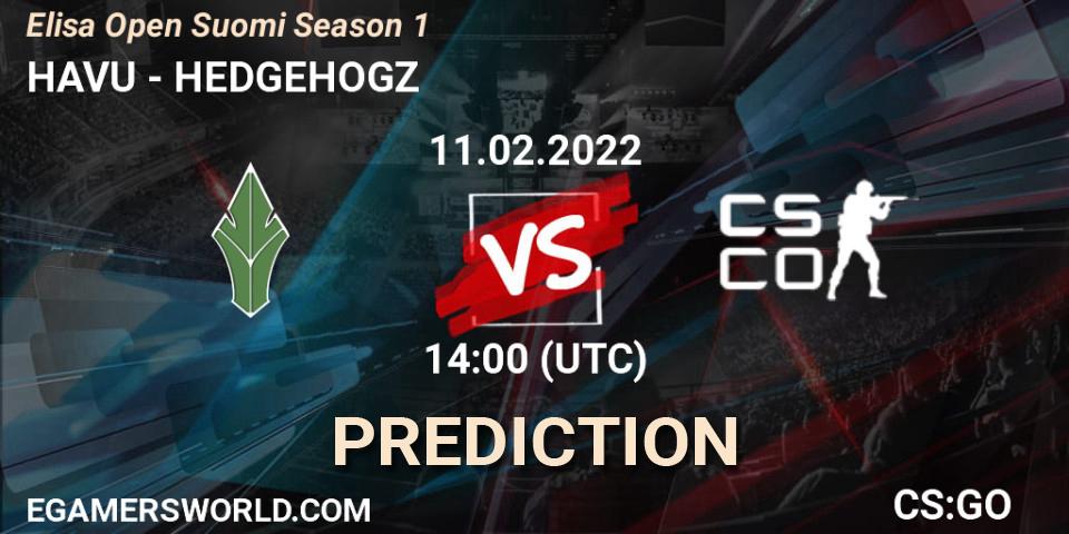 Pronósticos HAVU - HEDGEHOGZ. 11.02.2022 at 14:00. Elisa Open Suomi Season 1 - Counter-Strike (CS2)
