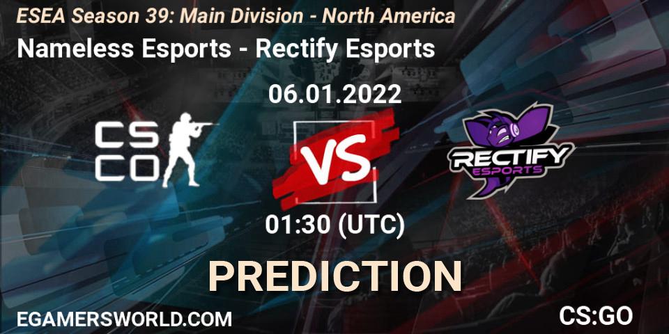 Pronósticos Nameless Esports - Rectify Esports. 06.01.2022 at 01:30. ESEA Season 39: Main Division - North America - Counter-Strike (CS2)