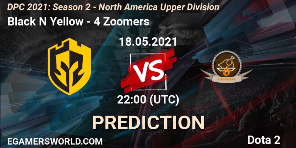 Pronósticos Black N Yellow - 4 Zoomers. 18.05.2021 at 22:03. DPC 2021: Season 2 - North America Upper Division - Dota 2