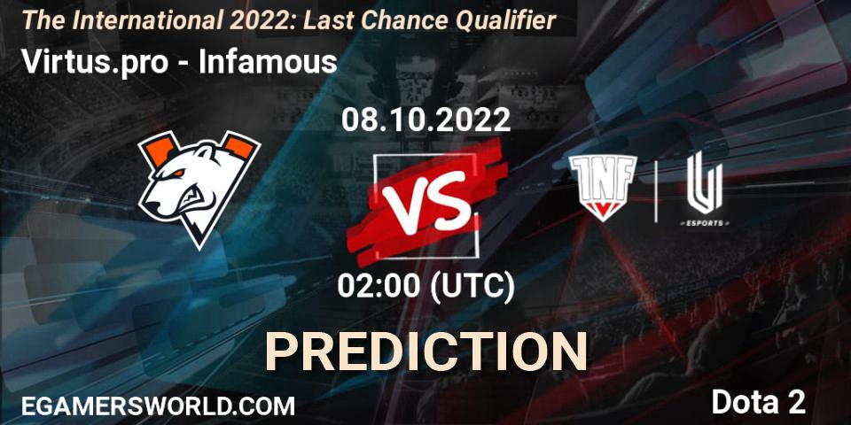 Pronósticos Virtus.pro - Infamous. 08.10.22. The International 2022: Last Chance Qualifier - Dota 2