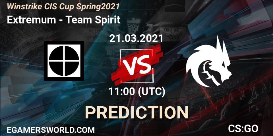 Pronósticos Extremum - Team Spirit. 21.03.2021 at 12:30. Winstrike CIS Cup Spring 2021 - Counter-Strike (CS2)