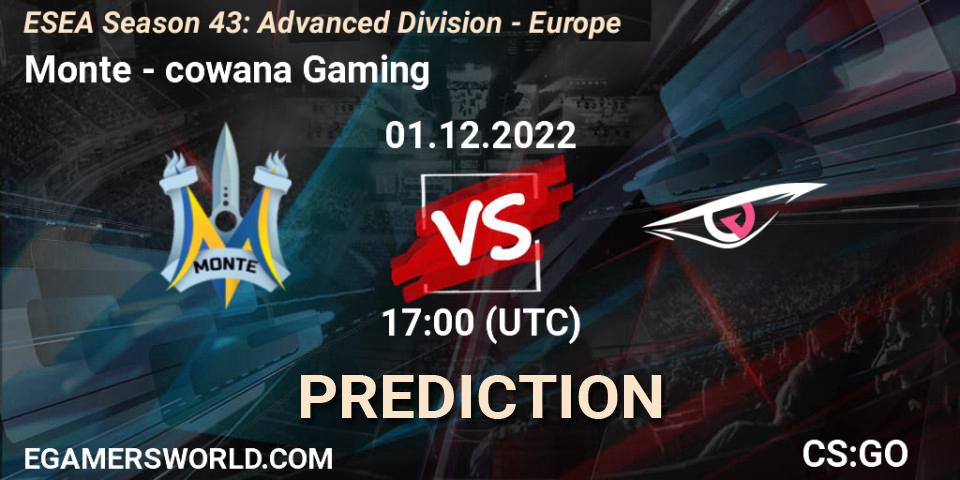 Pronósticos Monte - cowana Gaming. 01.12.22. ESEA Season 43: Advanced Division - Europe - CS2 (CS:GO)