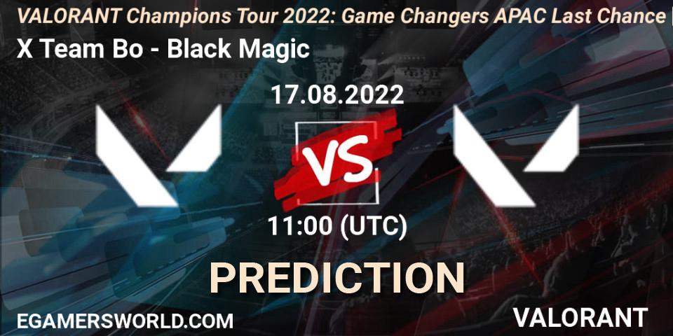 Pronósticos X Team Bo - Black Magic. 17.08.2022 at 11:00. VCT 2022: Game Changers APAC Last Chance Qualifier - VALORANT
