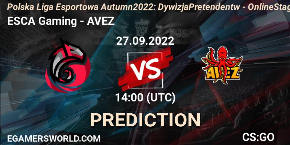 Pronósticos ESCA Gaming - AVEZ. 27.09.2022 at 14:00. Polska Liga Esportowa Autumn 2022: Dywizja Pretendentów - Online Stage - Counter-Strike (CS2)