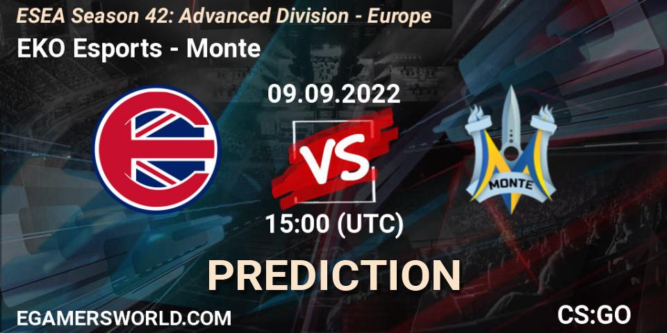 Pronósticos EKO Esports - Monte. 09.09.2022 at 15:00. ESEA Season 42: Advanced Division - Europe - Counter-Strike (CS2)
